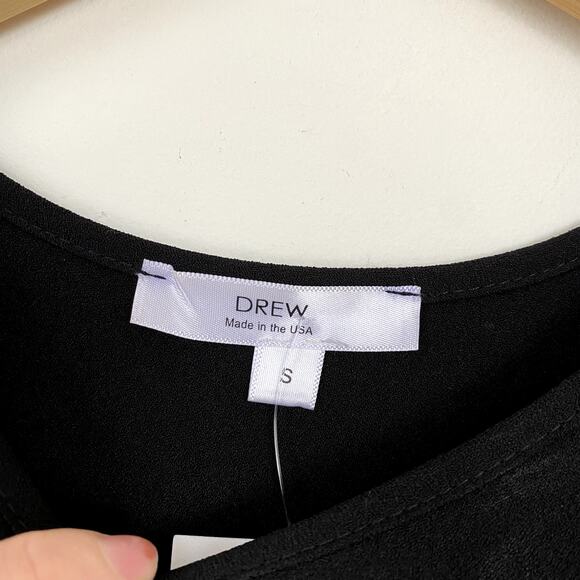 NWT DREW Pleated Back Shift Dress Black Small - Picture 3 of 7
